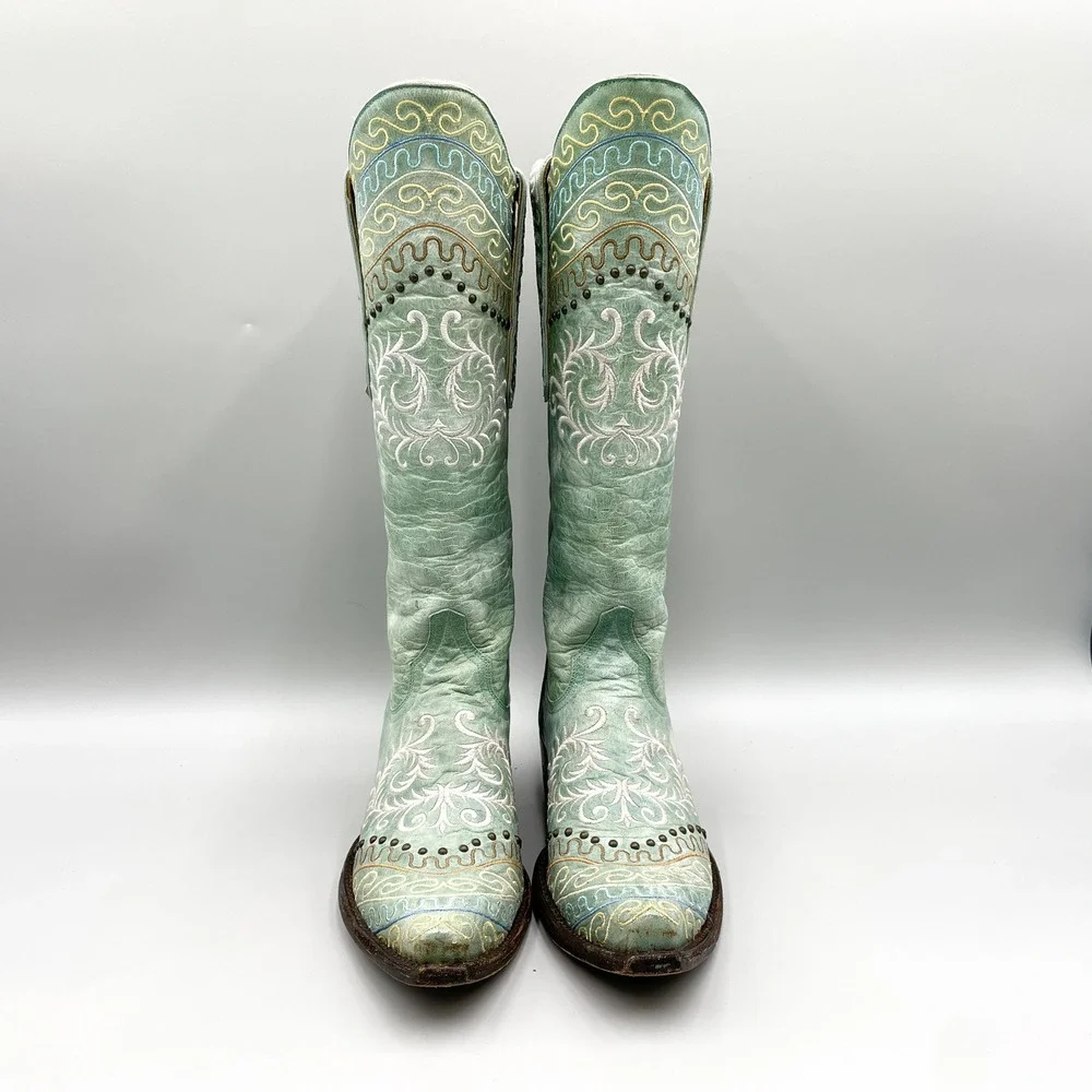 Old Gringo Womens 6B Turquoise Embroidered Leather Western Snip Toe Tall Boots